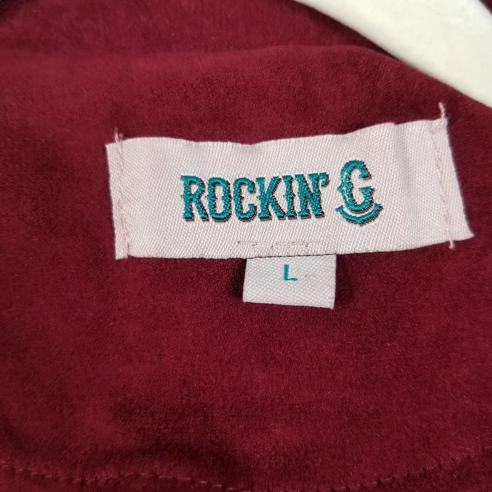 Rockin' C Jacket Women's Large L Red Studded Faux Suede Western Thunderbird Bell